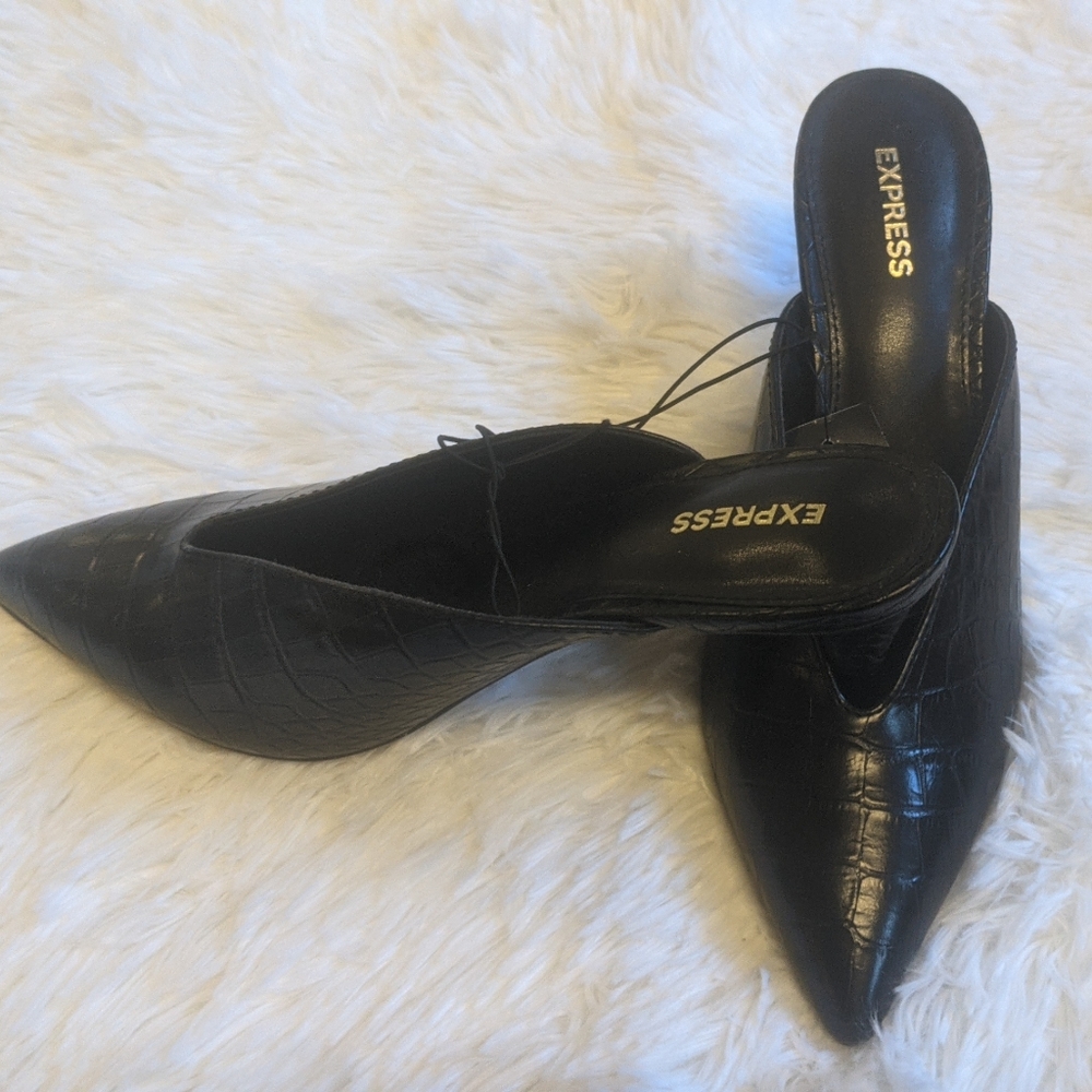 Express Black Croc Print Mules - Picture 3 of 5